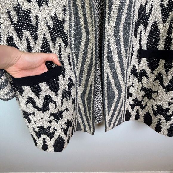 Lucky Brand Bali Cardigan Knit Open Front Draped Sweater Aztec Pt Black Cream L - Picture 4 of 14